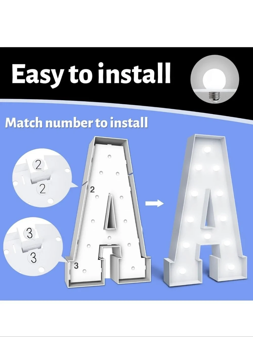 4FT Marquee Light Up Letter C, Foam Board & Water Bag, 12 Bulbs for PartyInclud
